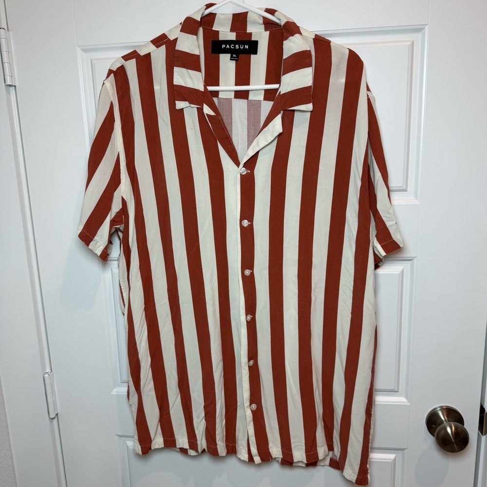 PacSun Men's Red and White Striped Button-Down Shirt